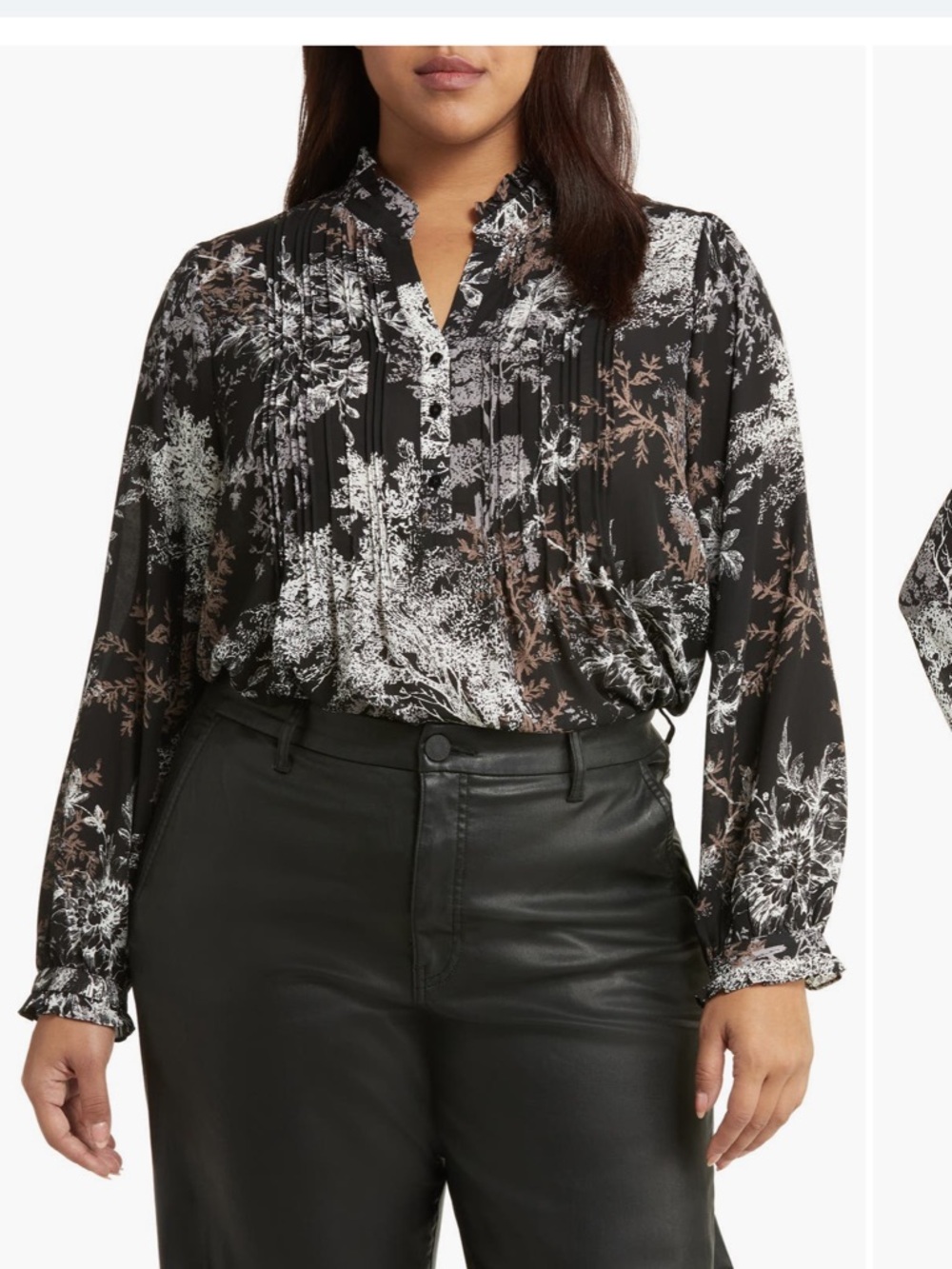 NYDJ Floral Pintuck Button-Front Blouse - Picture 2 of 10